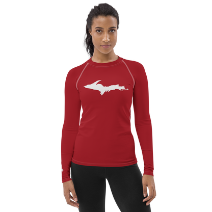 Michigan Upper Peninsula Rash Guard (w/ UP Outline) | Women's - Thimbleberry Red