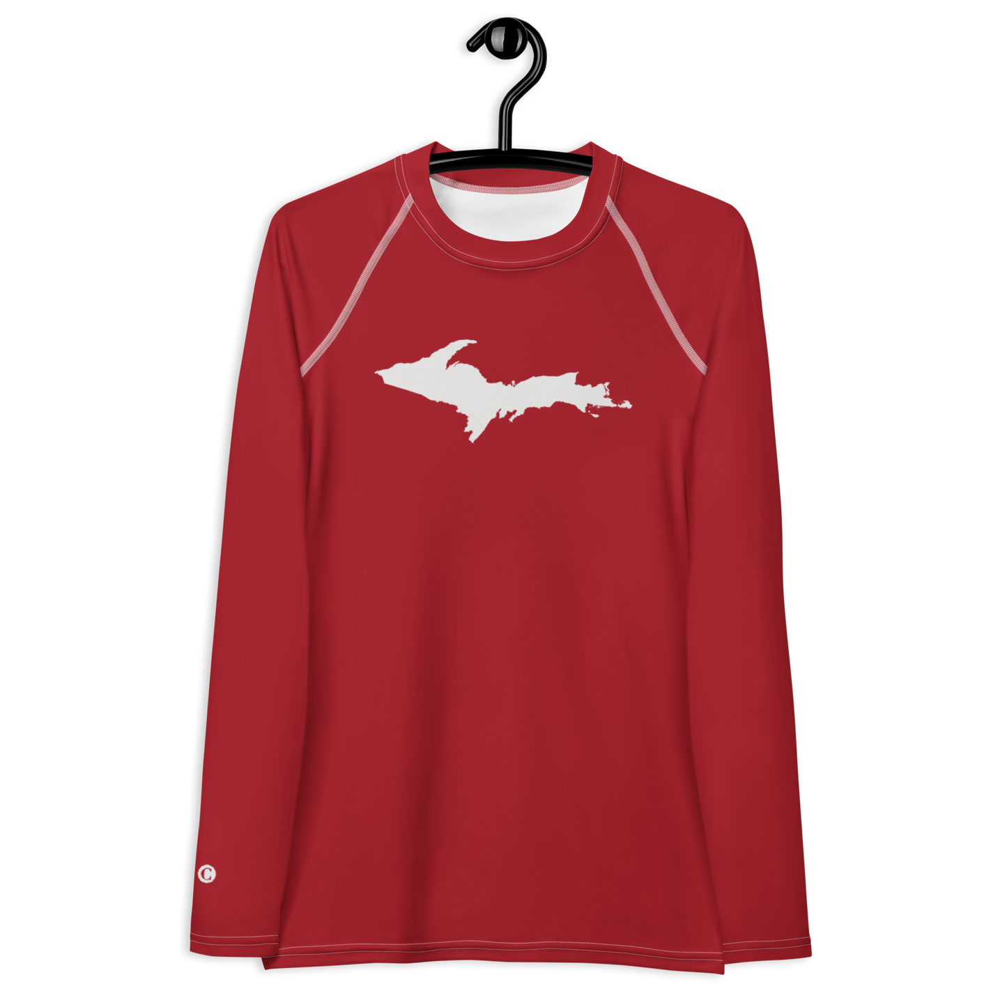 Michigan Upper Peninsula Rash Guard (w/ UP Outline) | Women's - Thimbleberry Red