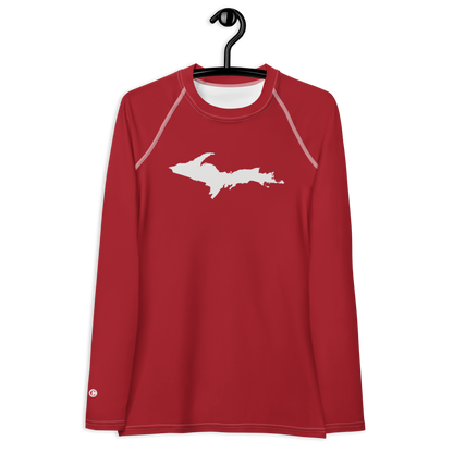 Michigan Upper Peninsula Rash Guard (w/ UP Outline) | Women's - Thimbleberry Red