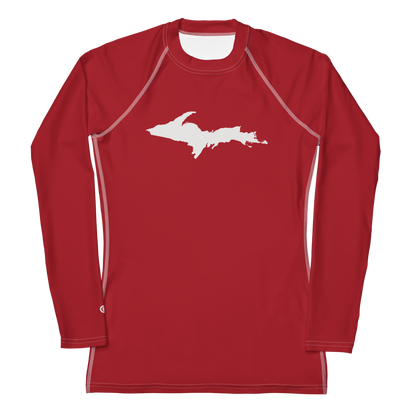 Michigan Upper Peninsula Rash Guard (w/ UP Outline) | Women's - Thimbleberry Red