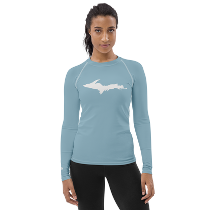 Michigan Upper Peninsula Rash Guard (w/ UP Outline) | Women's - Opal Blue