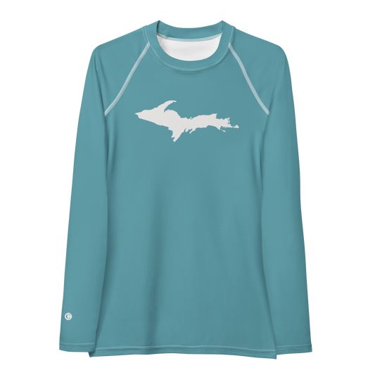 Michigan Upper Peninsula Rash Guard (w/ UP Outline) | Women's - Lake Huron Blue