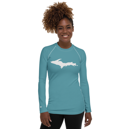 Michigan Upper Peninsula Rash Guard (w/ UP Outline) | Women's - Lake Huron Blue