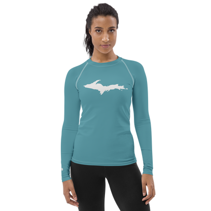 Michigan Upper Peninsula Rash Guard (w/ UP Outline) | Women's - Lake Huron Blue