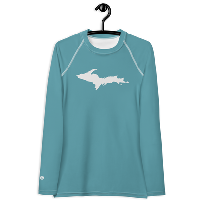 Michigan Upper Peninsula Rash Guard (w/ UP Outline) | Women's - Lake Huron Blue