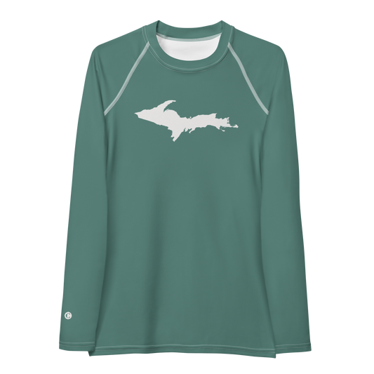 Michigan Upper Peninsula Rash Guard (w/ UP Outline) | Women's - Copper Green