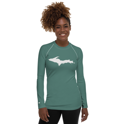 Michigan Upper Peninsula Rash Guard (w/ UP Outline) | Women's - Copper Green