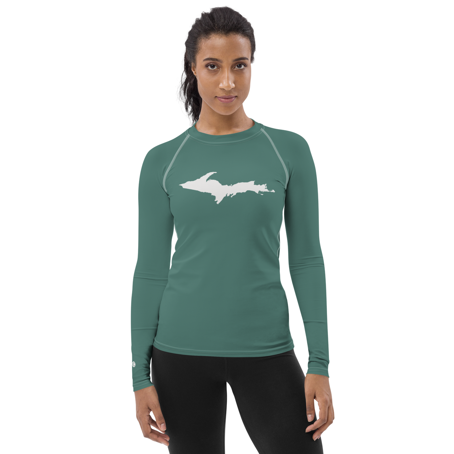 Michigan Upper Peninsula Rash Guard (w/ UP Outline) | Women's - Copper Green