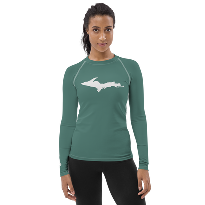 Michigan Upper Peninsula Rash Guard (w/ UP Outline) | Women's - Copper Green