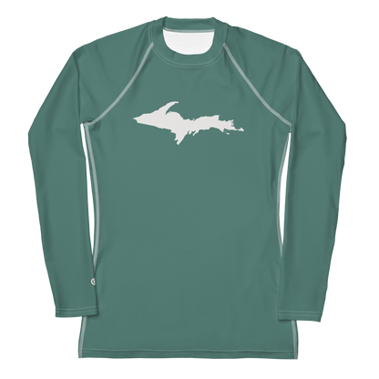 Michigan Upper Peninsula Rash Guard (w/ UP Outline) | Women's - Copper Green