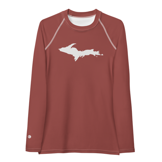 Michigan Upper Peninsula Rash Guard (w/ UP Outline) | Women's - Ore Dock Red