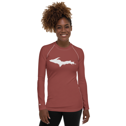 Michigan Upper Peninsula Rash Guard (w/ UP Outline) | Women's - Ore Dock Red