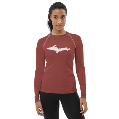 Michigan Upper Peninsula Rash Guard (w/ UP Outline) | Women's - Ore Dock Red