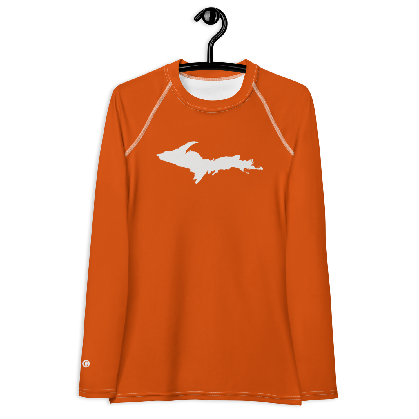 Michigan Upper Peninsula Rash Guard (w/ UP Outline) | Women's - Maple Leaf Orange