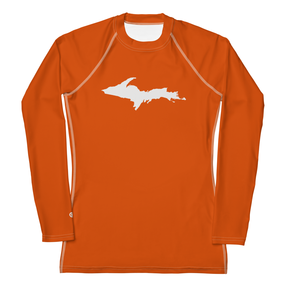 Michigan Upper Peninsula Rash Guard (w/ UP Outline) | Women's - Maple Leaf Orange