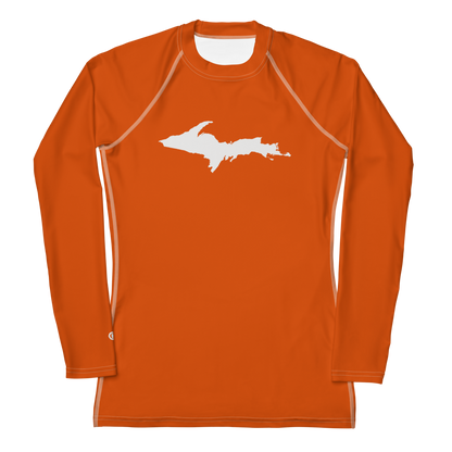 Michigan Upper Peninsula Rash Guard (w/ UP Outline) | Women's - Maple Leaf Orange