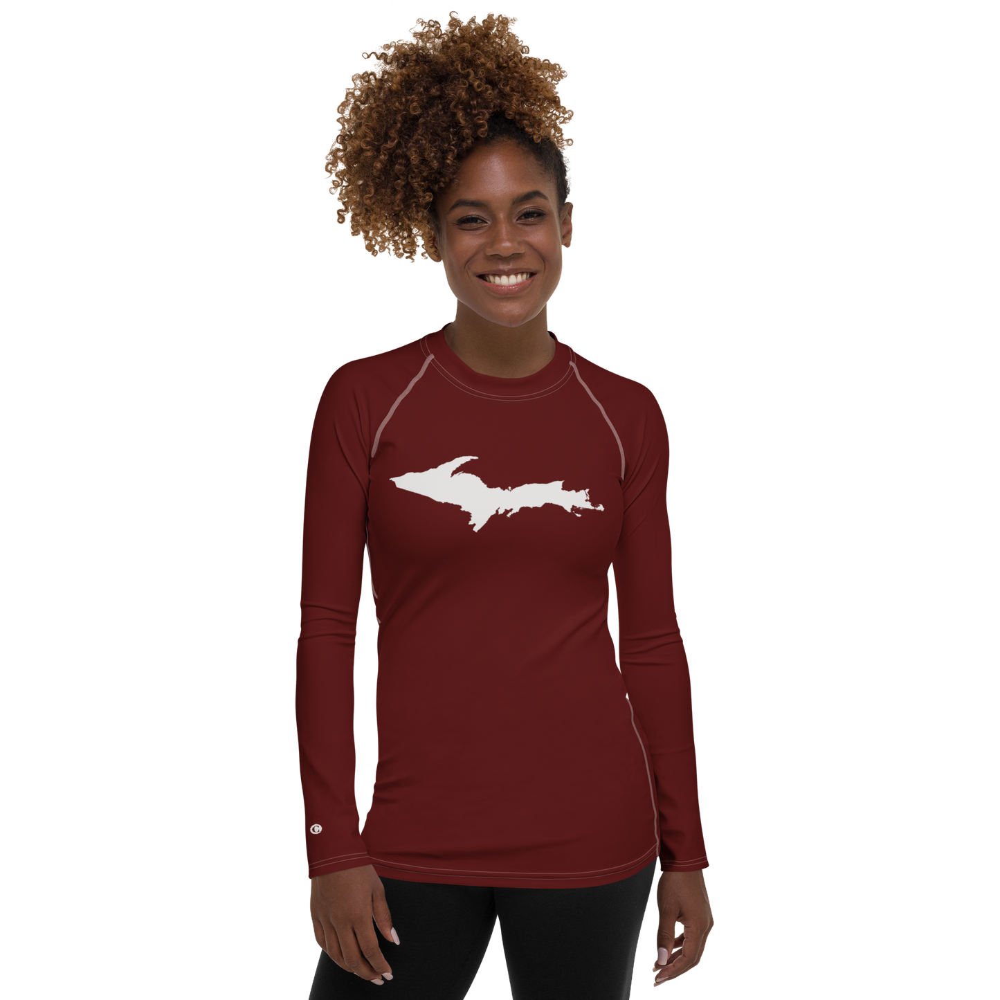 Michigan Upper Peninsula Rash Guard (w/ UP Outline) | Women's - Cherrywood Color