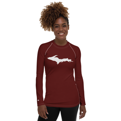 Michigan Upper Peninsula Rash Guard (w/ UP Outline) | Women's - Cherrywood Color