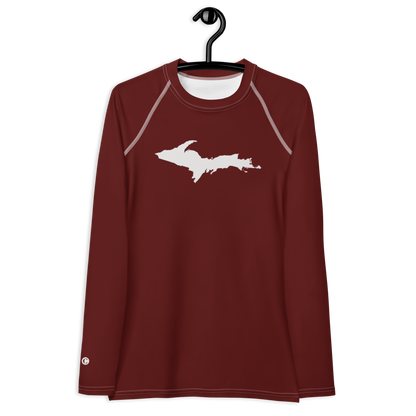 Michigan Upper Peninsula Rash Guard (w/ UP Outline) | Women's - Cherrywood Color