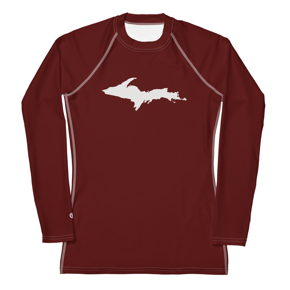 Michigan Upper Peninsula Rash Guard (w/ UP Outline) | Women's - Cherrywood Color