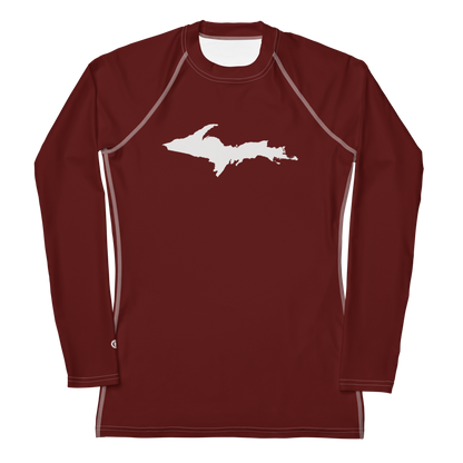 Michigan Upper Peninsula Rash Guard (w/ UP Outline) | Women's - Cherrywood Color