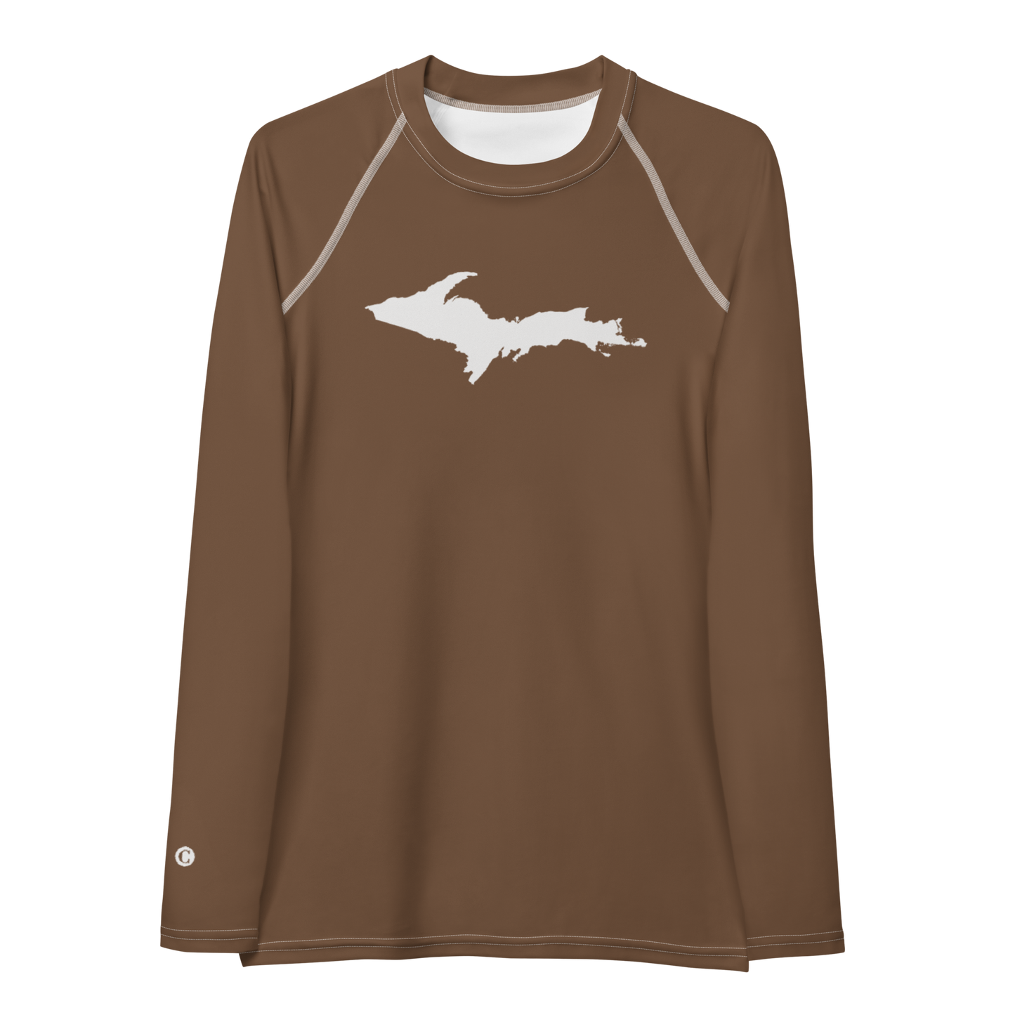 Michigan Upper Peninsula Rash Guard (w/ UP Outline) | Women's - Coffee Color