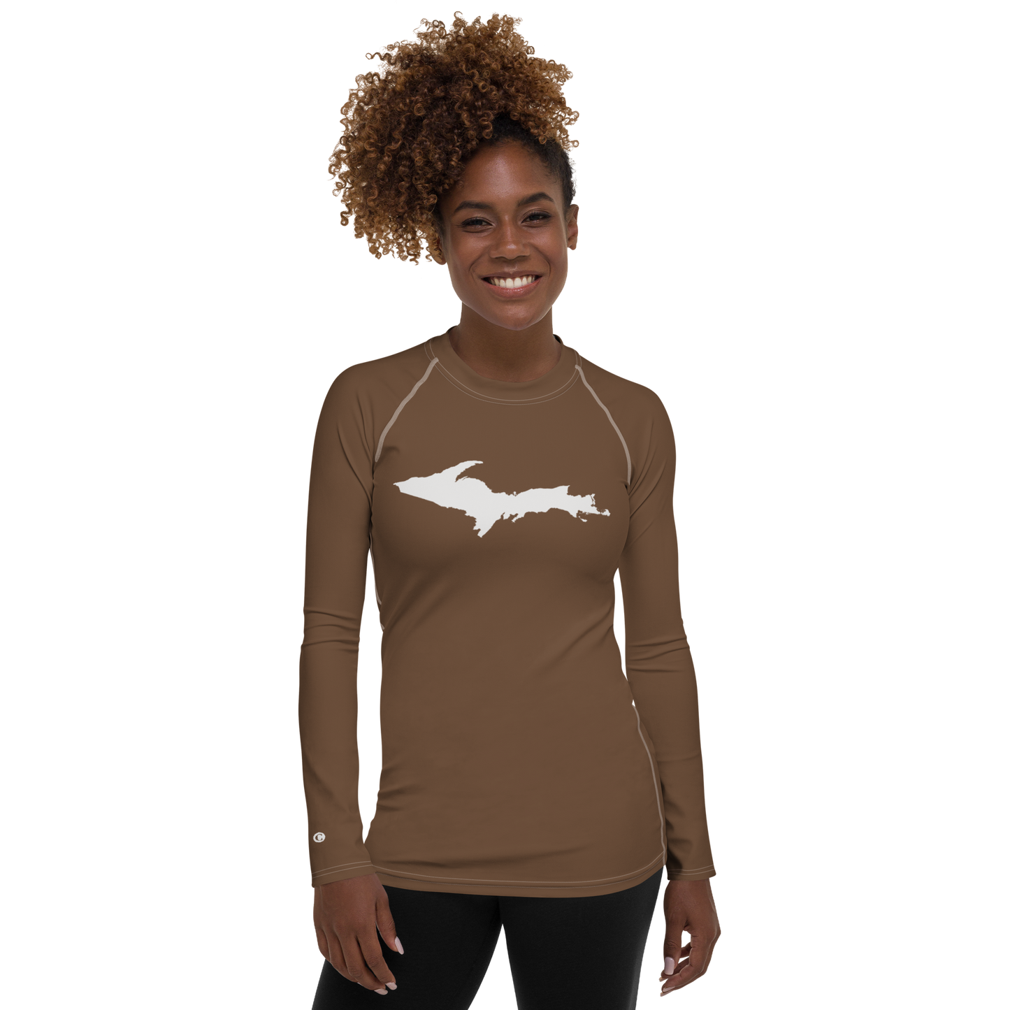 Michigan Upper Peninsula Rash Guard (w/ UP Outline) | Women's - Coffee Color