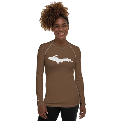 Michigan Upper Peninsula Rash Guard (w/ UP Outline) | Women's - Coffee Color