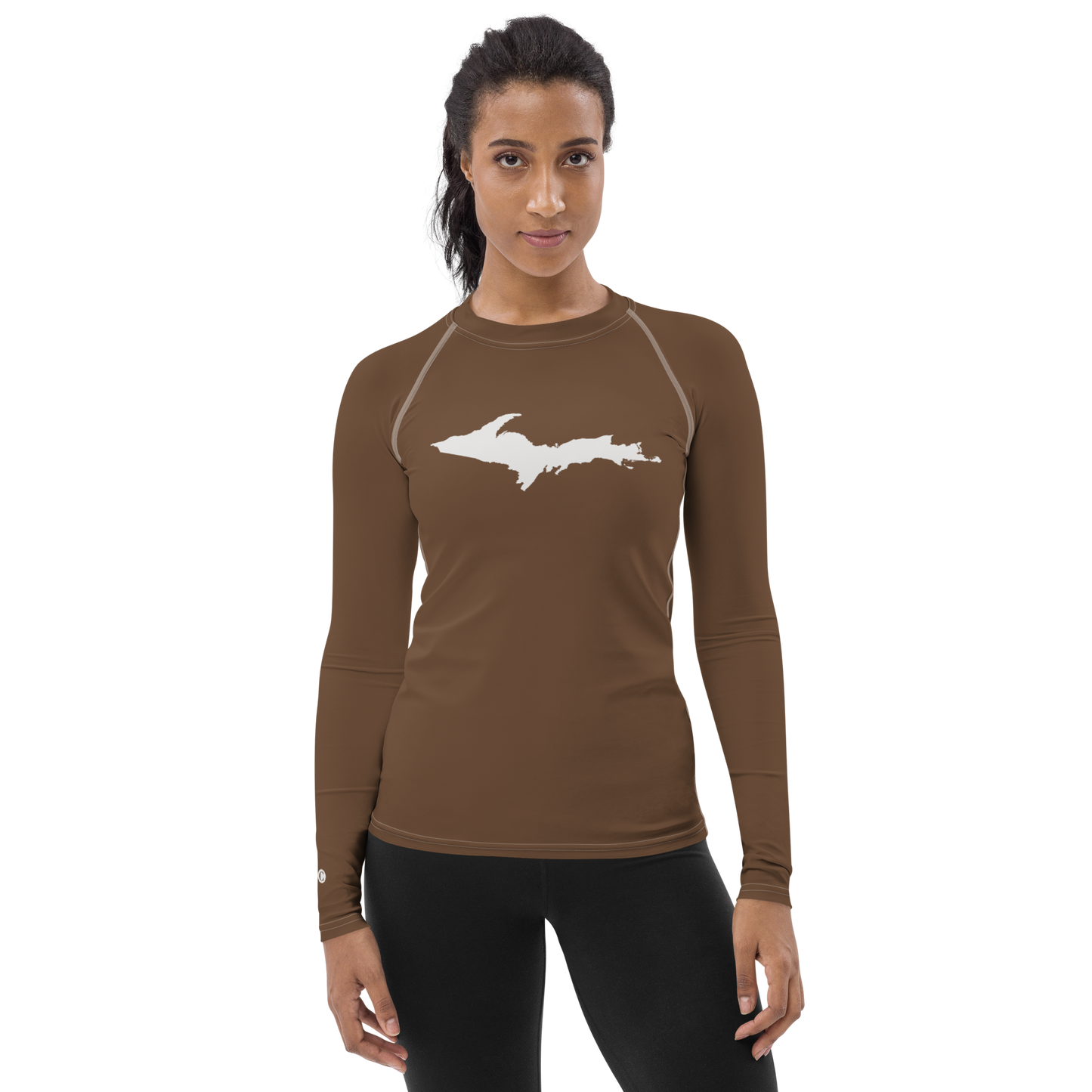 Michigan Upper Peninsula Rash Guard (w/ UP Outline) | Women's - Coffee Color