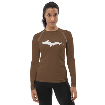 Michigan Upper Peninsula Rash Guard (w/ UP Outline) | Women's - Coffee Color