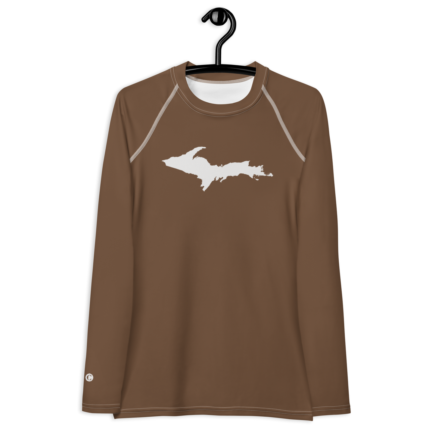 Michigan Upper Peninsula Rash Guard (w/ UP Outline) | Women's - Coffee Color