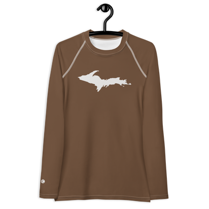 Michigan Upper Peninsula Rash Guard (w/ UP Outline) | Women's - Coffee Color