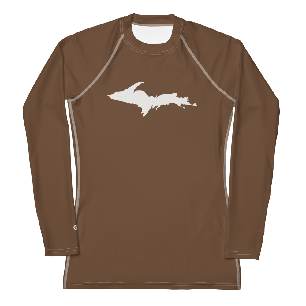 Michigan Upper Peninsula Rash Guard (w/ UP Outline) | Women's - Coffee Color