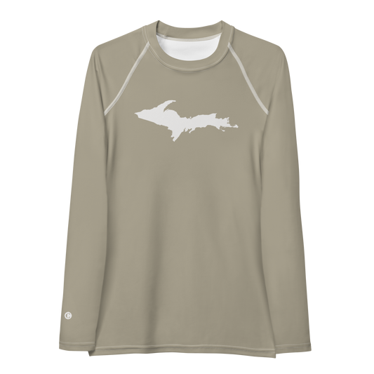 Michigan Upper Peninsula Rash Guard (w/ UP Outline) | Women's - Petoskey Stone Beige