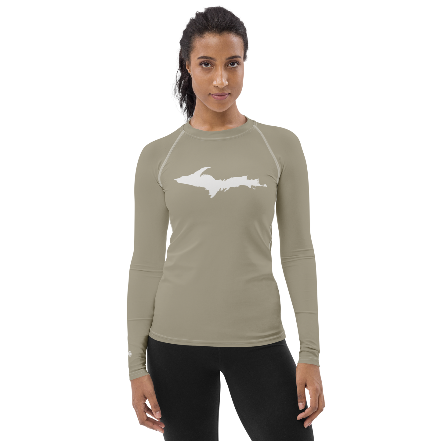 Michigan Upper Peninsula Rash Guard (w/ UP Outline) | Women's - Petoskey Stone Beige