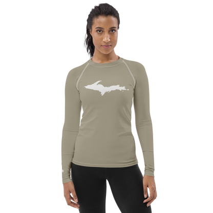 Michigan Upper Peninsula Rash Guard (w/ UP Outline) | Women's - Petoskey Stone Beige