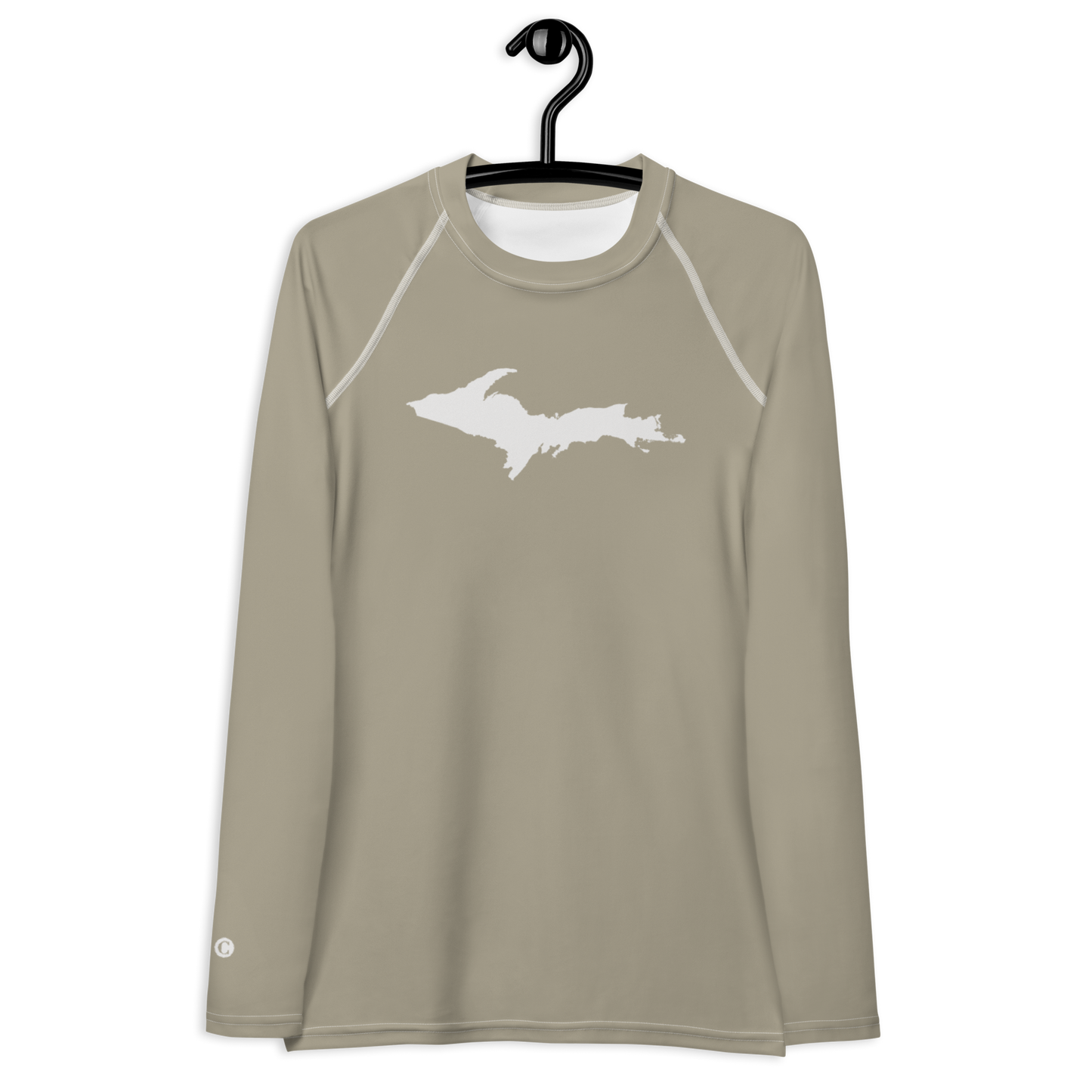 Michigan Upper Peninsula Rash Guard (w/ UP Outline) | Women's - Petoskey Stone Beige