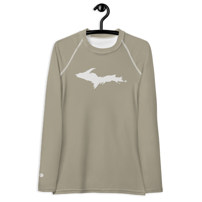 Michigan Upper Peninsula Rash Guard (w/ UP Outline) | Women's - Petoskey Stone Beige