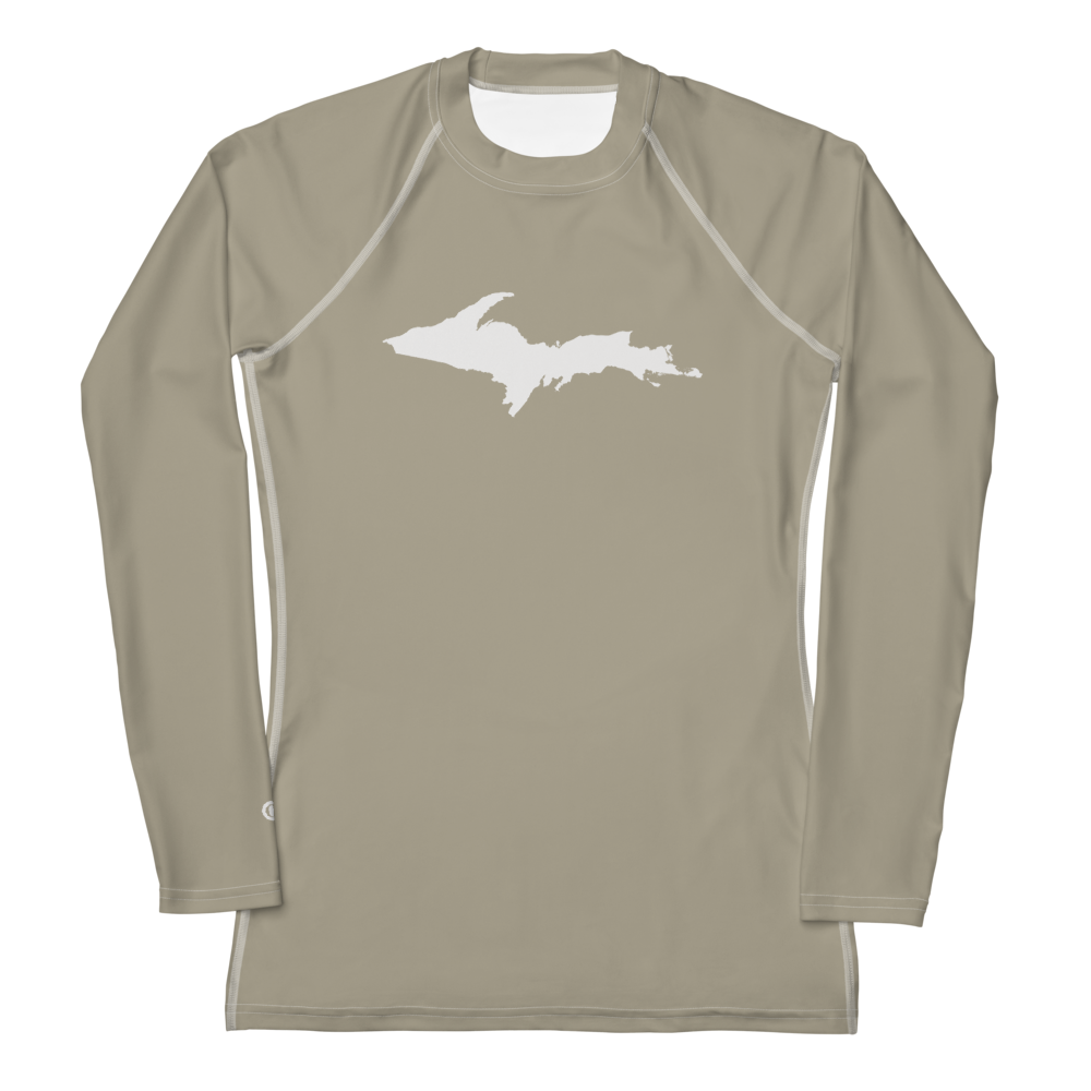 Michigan Upper Peninsula Rash Guard (w/ UP Outline) | Women's - Petoskey Stone Beige