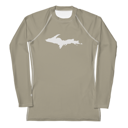 Michigan Upper Peninsula Rash Guard (w/ UP Outline) | Women's - Petoskey Stone Beige