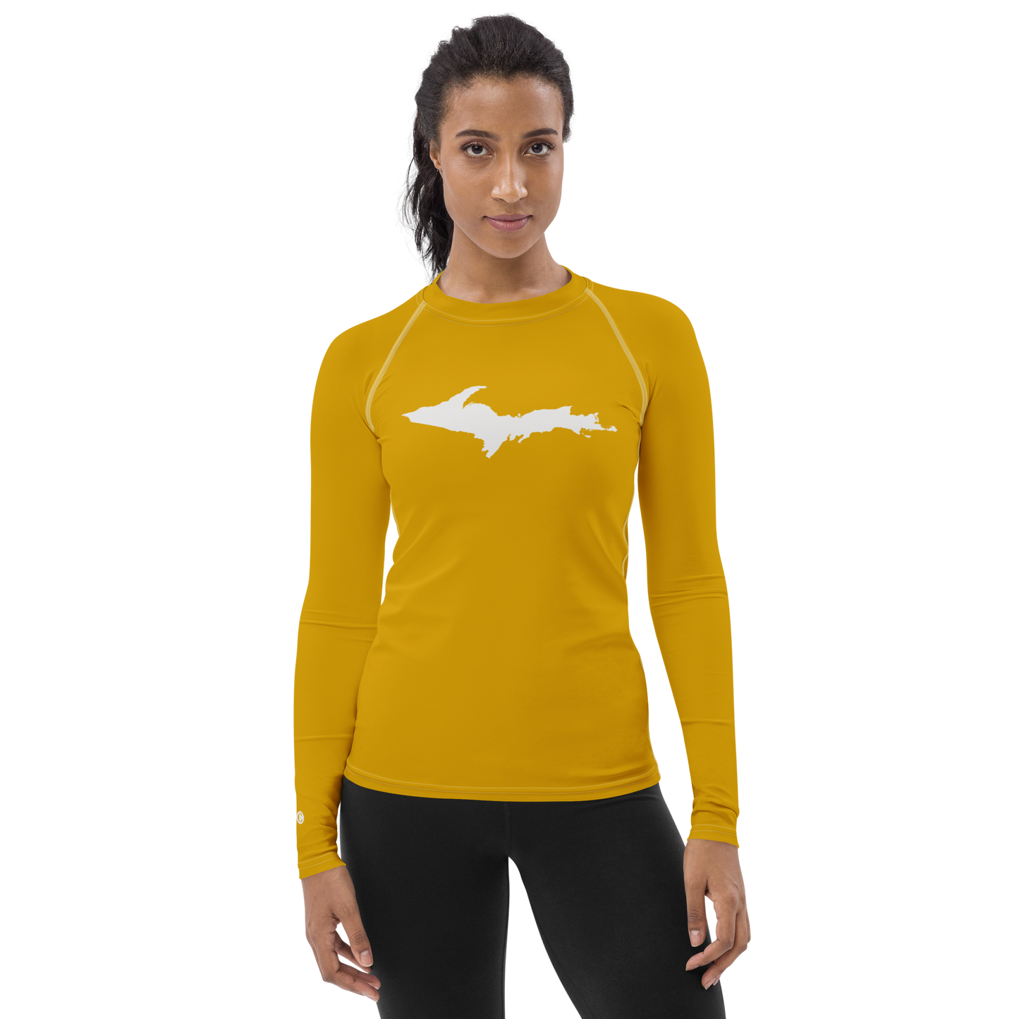 Michigan Upper Peninsula Rash Guard (w/ UP Outline) | Women's - Gold Bullion