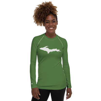 Michigan Upper Peninsula Rash Guard (w/ UP Outline) | Women's - Pine Green