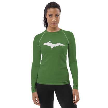 Michigan Upper Peninsula Rash Guard (w/ UP Outline) | Women's - Pine Green