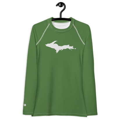 Michigan Upper Peninsula Rash Guard (w/ UP Outline) | Women's - Pine Green