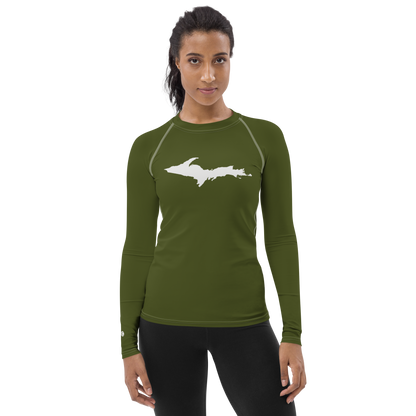 Michigan Upper Peninsula Rash Guard (w/ UP Outline) | Women's - Army Green