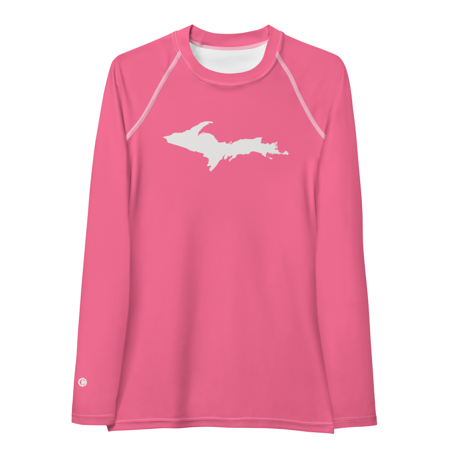 Michigan Upper Peninsula Rash Guard (w/ UP Outline) | Women's - Rhodochrosite Pink