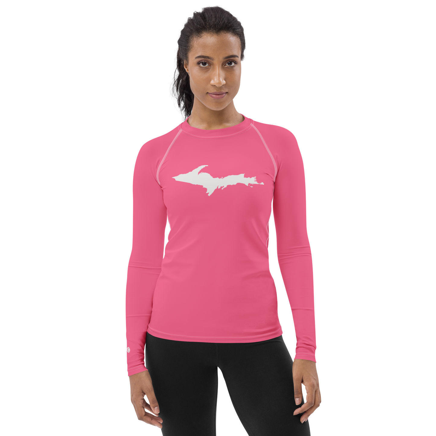 Michigan Upper Peninsula Rash Guard (w/ UP Outline) | Women's - Rhodochrosite Pink