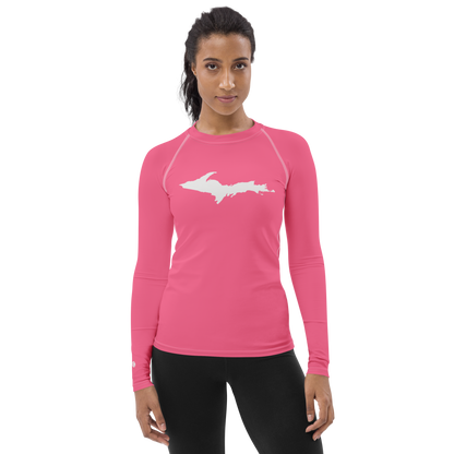 Michigan Upper Peninsula Rash Guard (w/ UP Outline) | Women's - Rhodochrosite Pink