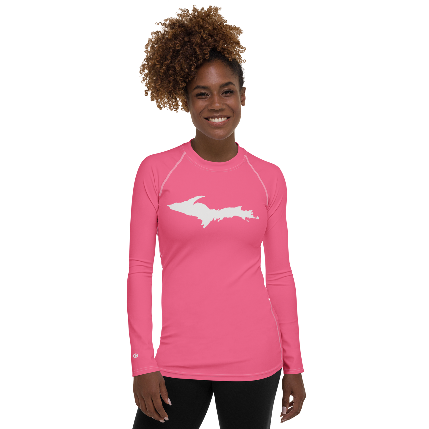 Michigan Upper Peninsula Rash Guard (w/ UP Outline) | Women's - Rhodochrosite Pink