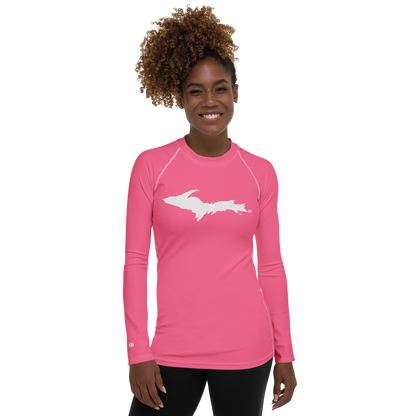 Michigan Upper Peninsula Rash Guard (w/ UP Outline) | Women's - Rhodochrosite Pink